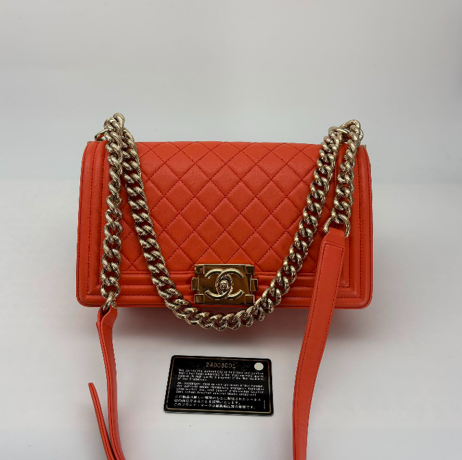 Chanel Orange Lambskin Medium Le Boy, Series 24, Year 2017–2018