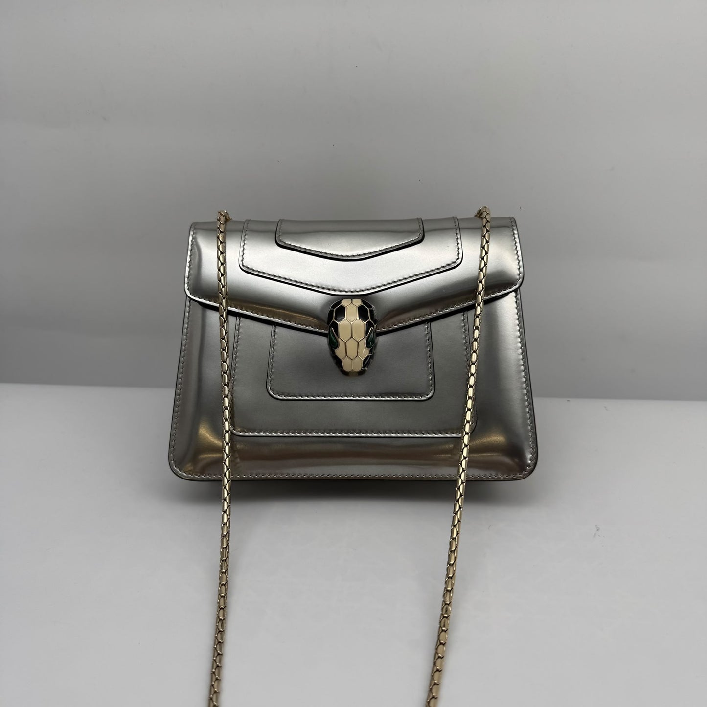 Bvlgari Grey Metallic Small Serpenti Flap