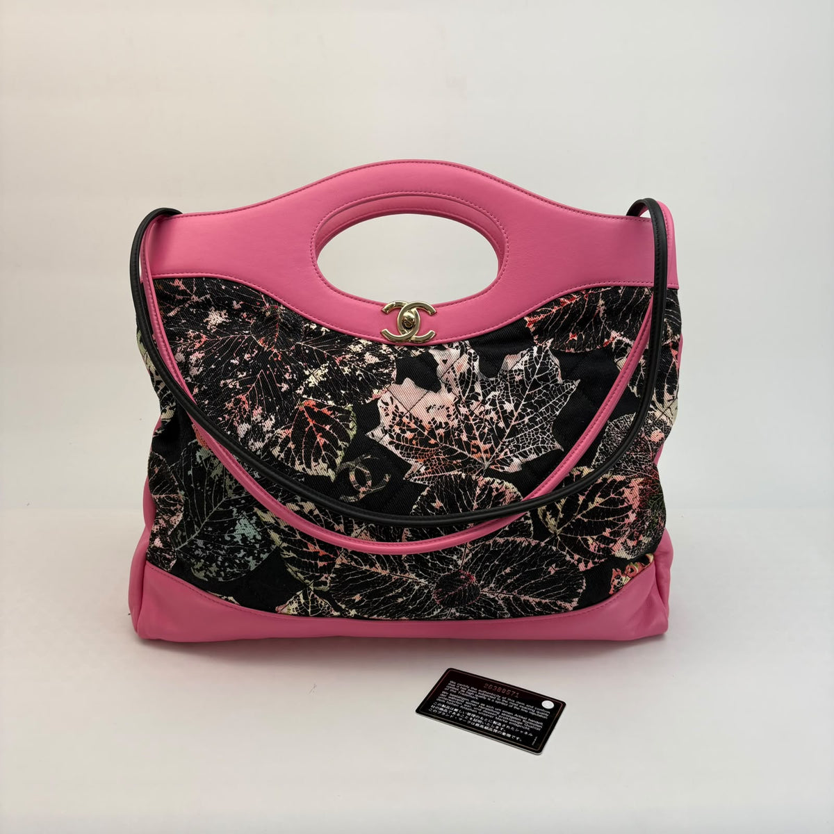 Chanel Pink & Black Floral Canvas Large 31 Bag — Gold Hardware, Series 26