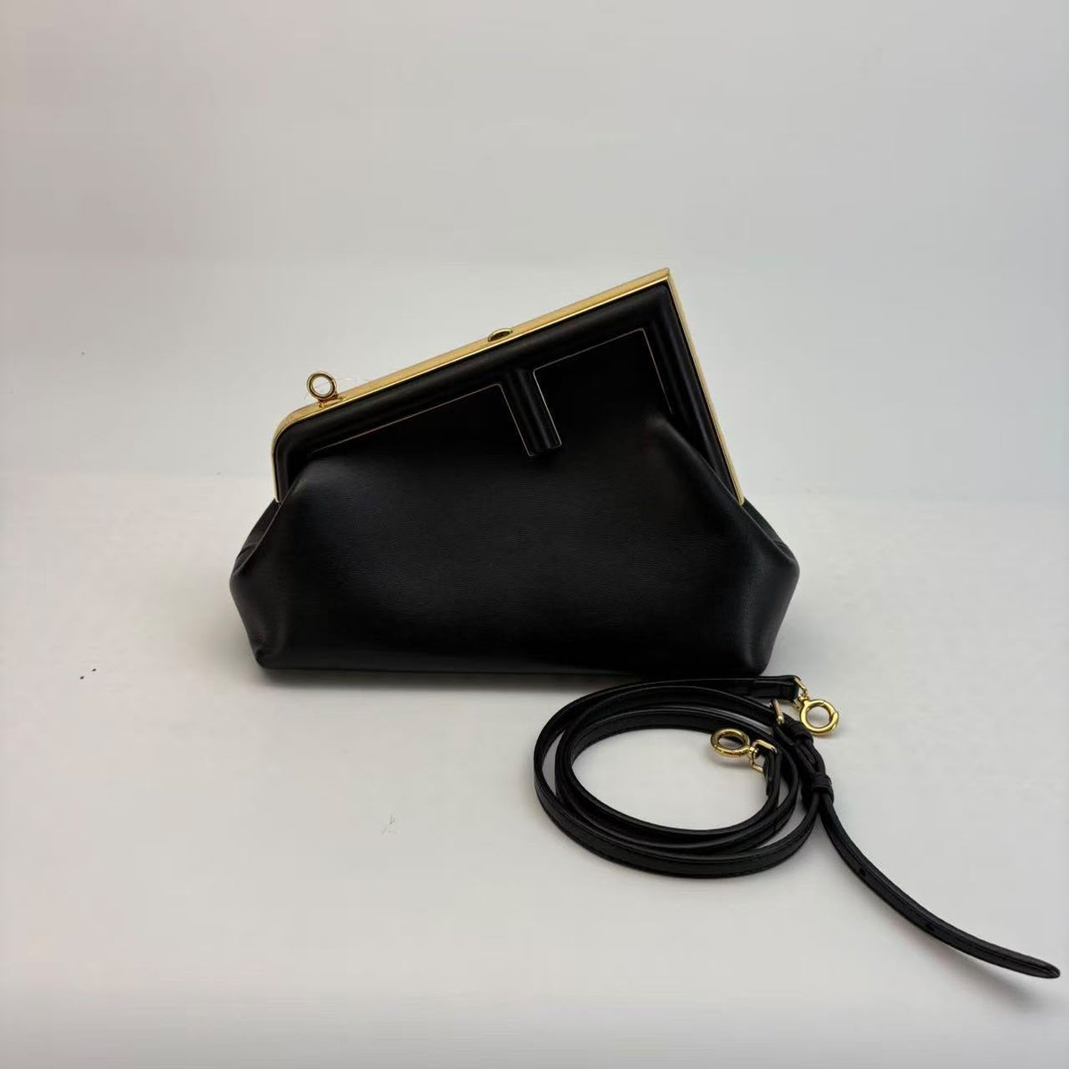 Fendi Black Medium First Bag — Gold Hardware, With Crossbody Strap