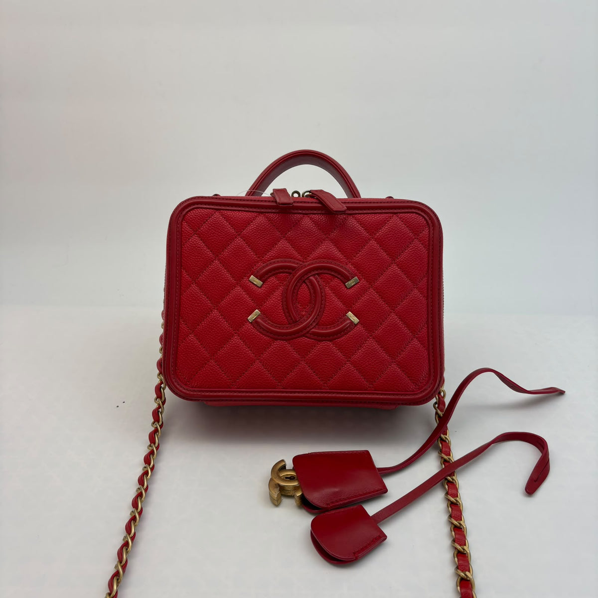 Chanel Red Caviar Medium Filigree — Gold Hardware, With Seal, Series 24