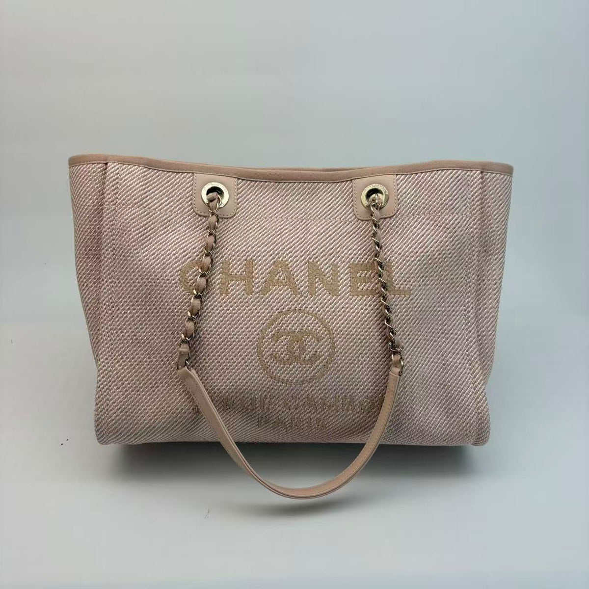 Chanel Pink Medium Deauville Tote — Champagne Gold Hardware, Series 30, 2020, With Seal