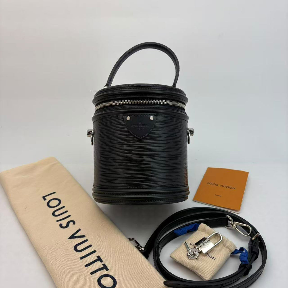 Louis Vuitton Black Epi Cannes Handbag/Crossbody — Silver Hardware, With Lock, Key & Strap