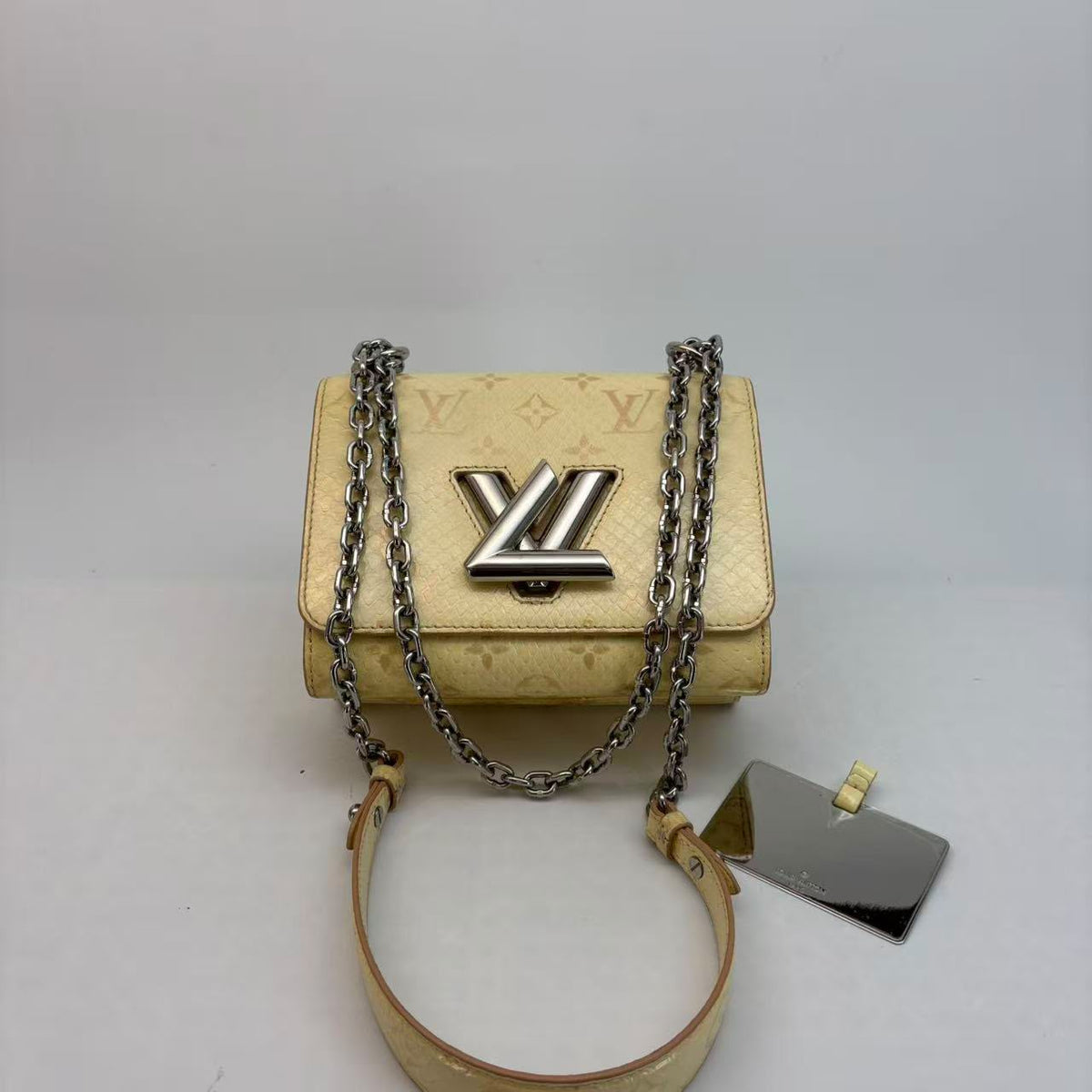 Louis Vuitton Pastel Yellow Python-Embossed Small Twist — Silver Hardware, With Mirror