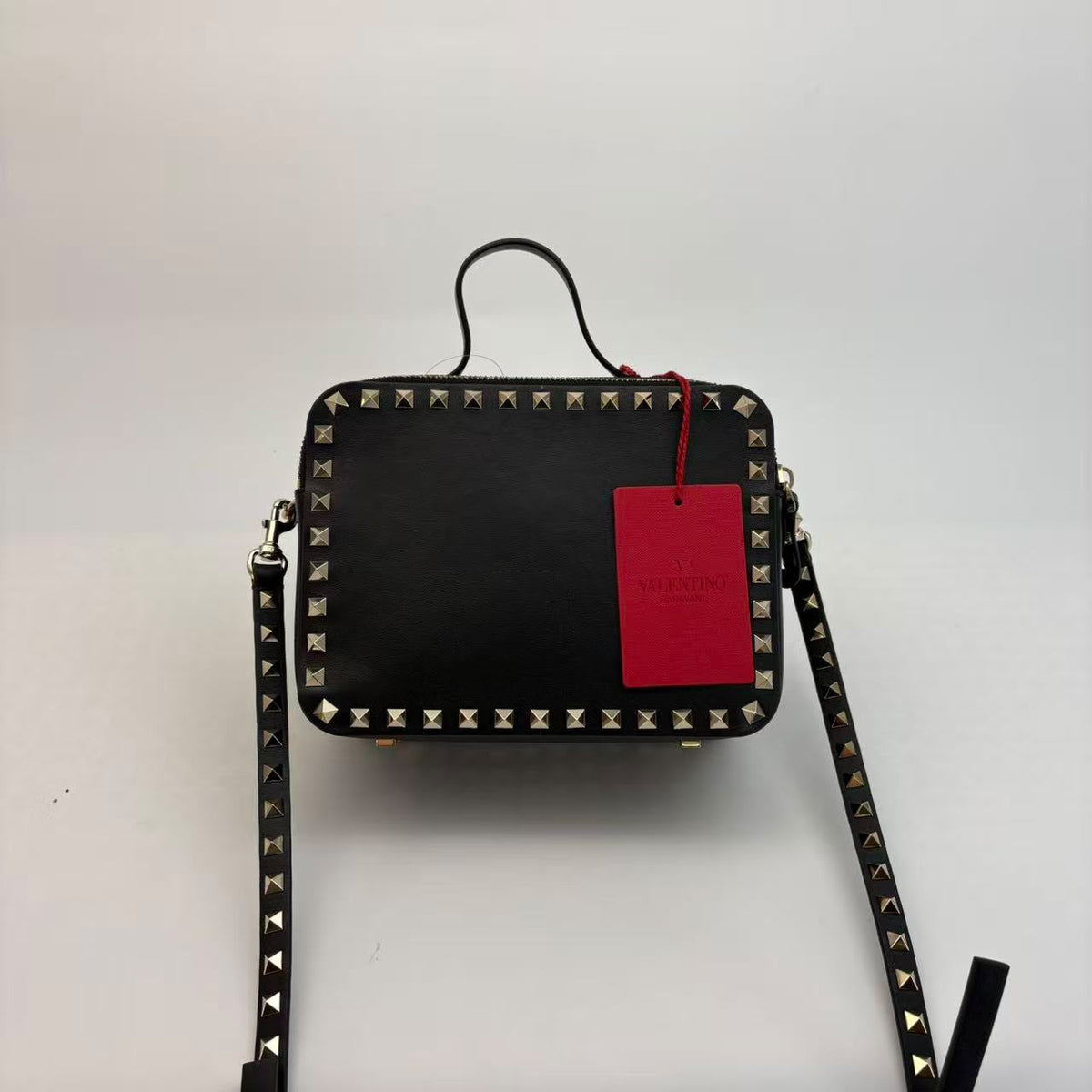 Valentino Black Leather Rockstud Vanity — With Strap & Booklet