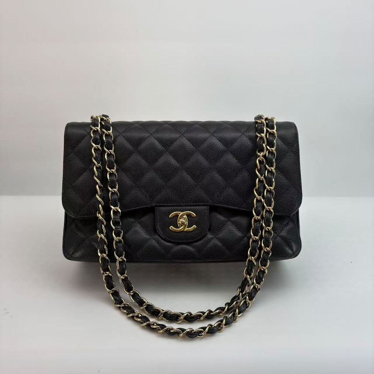Chanel Black Caviar Jumbo Double Flap, Seal, Series 14