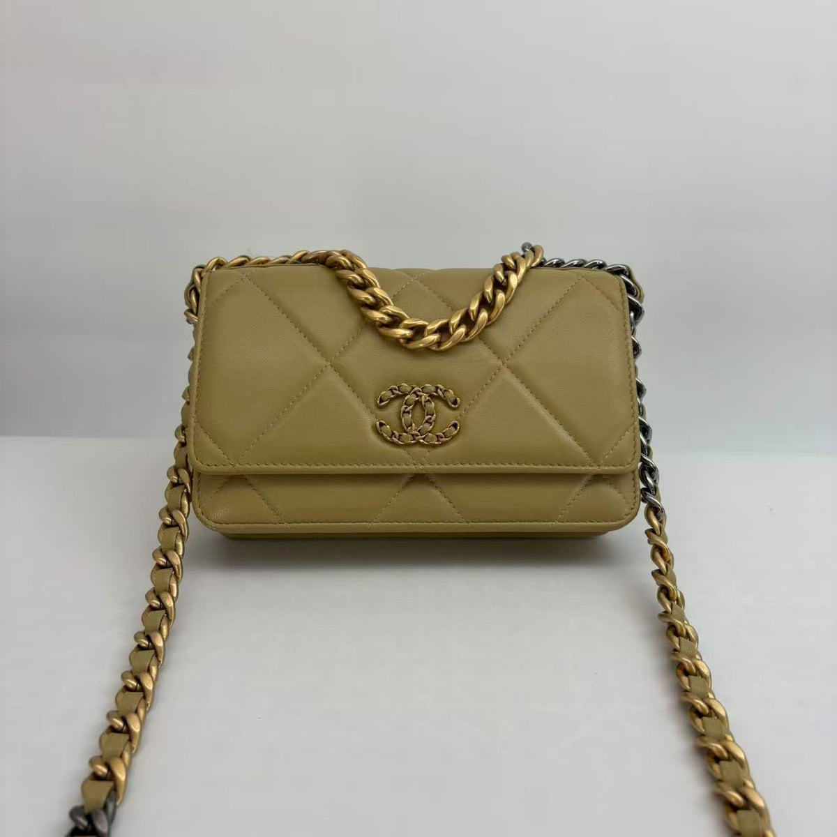 Chanel Olive Green Goatskin 19 Wallet on Chain, Microchipped