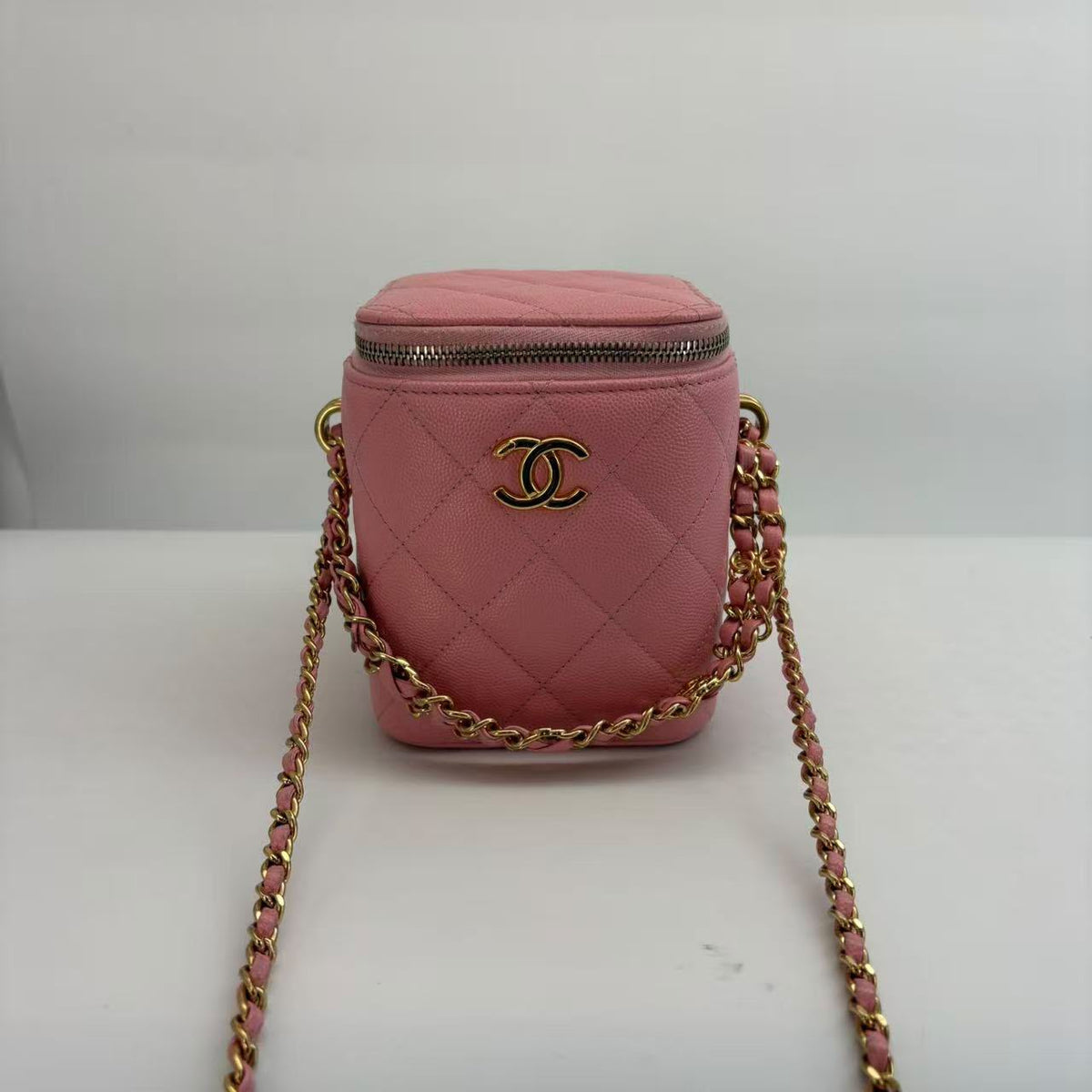 Chanel Pink Caviar Vertical Vanity Crossbody, Microchipped