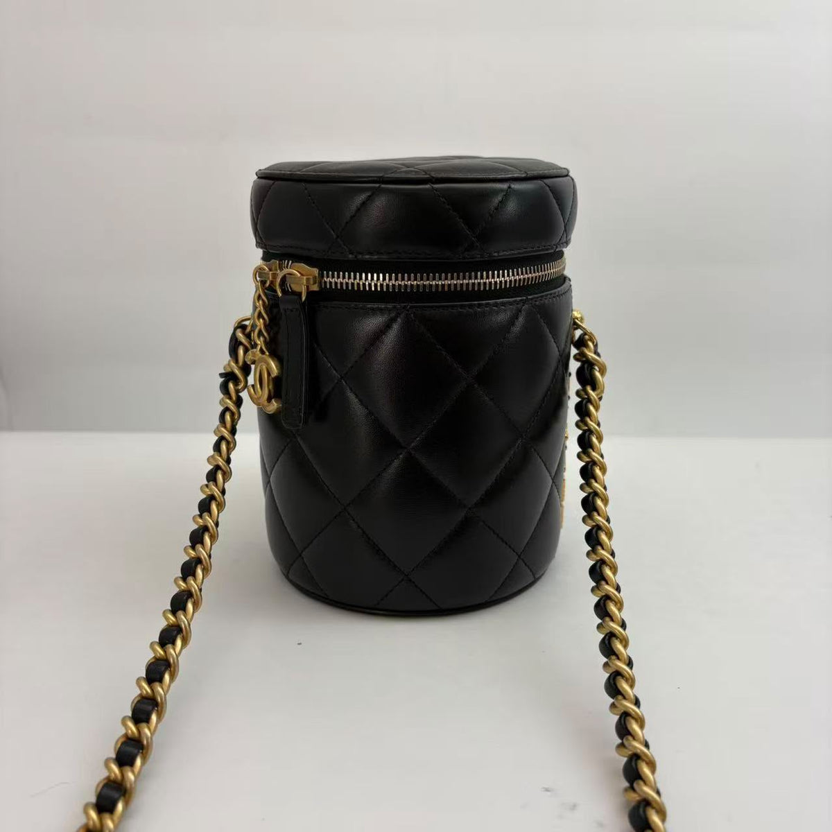 Chanel Black Lambskin Side Note Vanity Crossbody, Microchipped