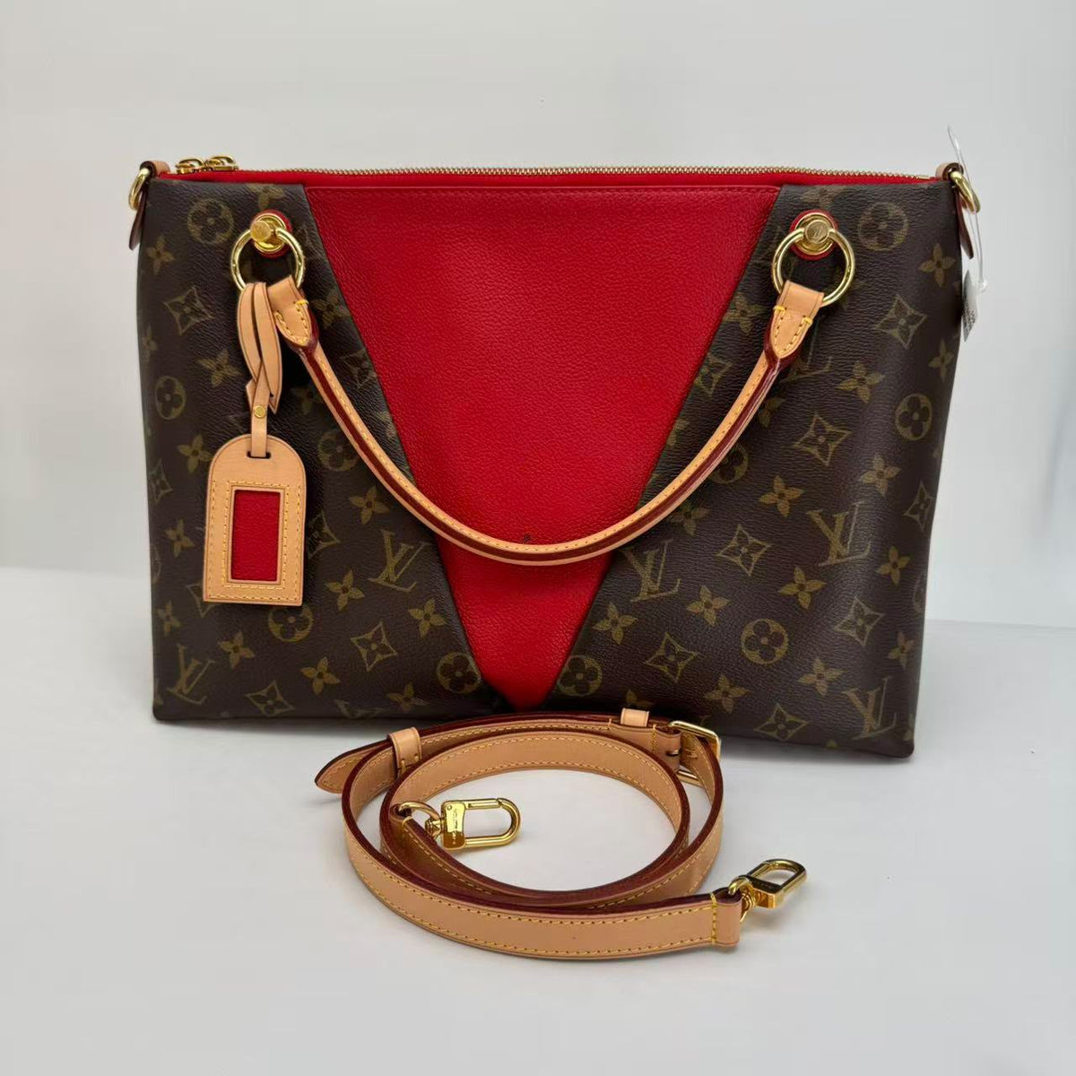 Louis Vuitton Monogram Red V Tote, Name Tag