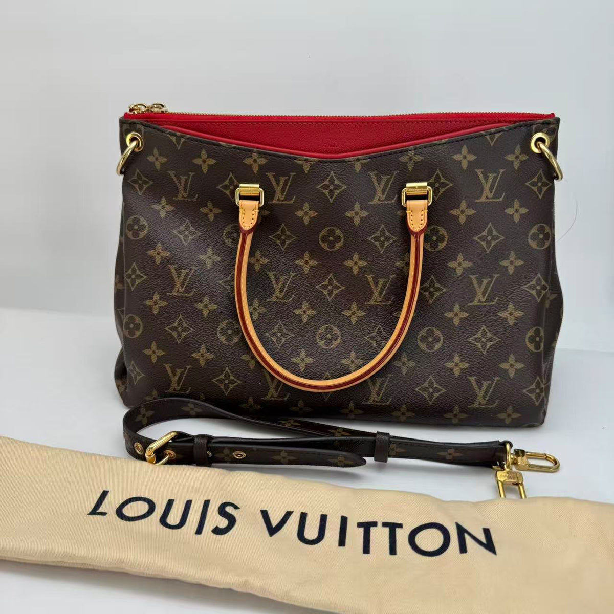 Louis Vuitton Monogram Red Pallas Tote, Dust Bag