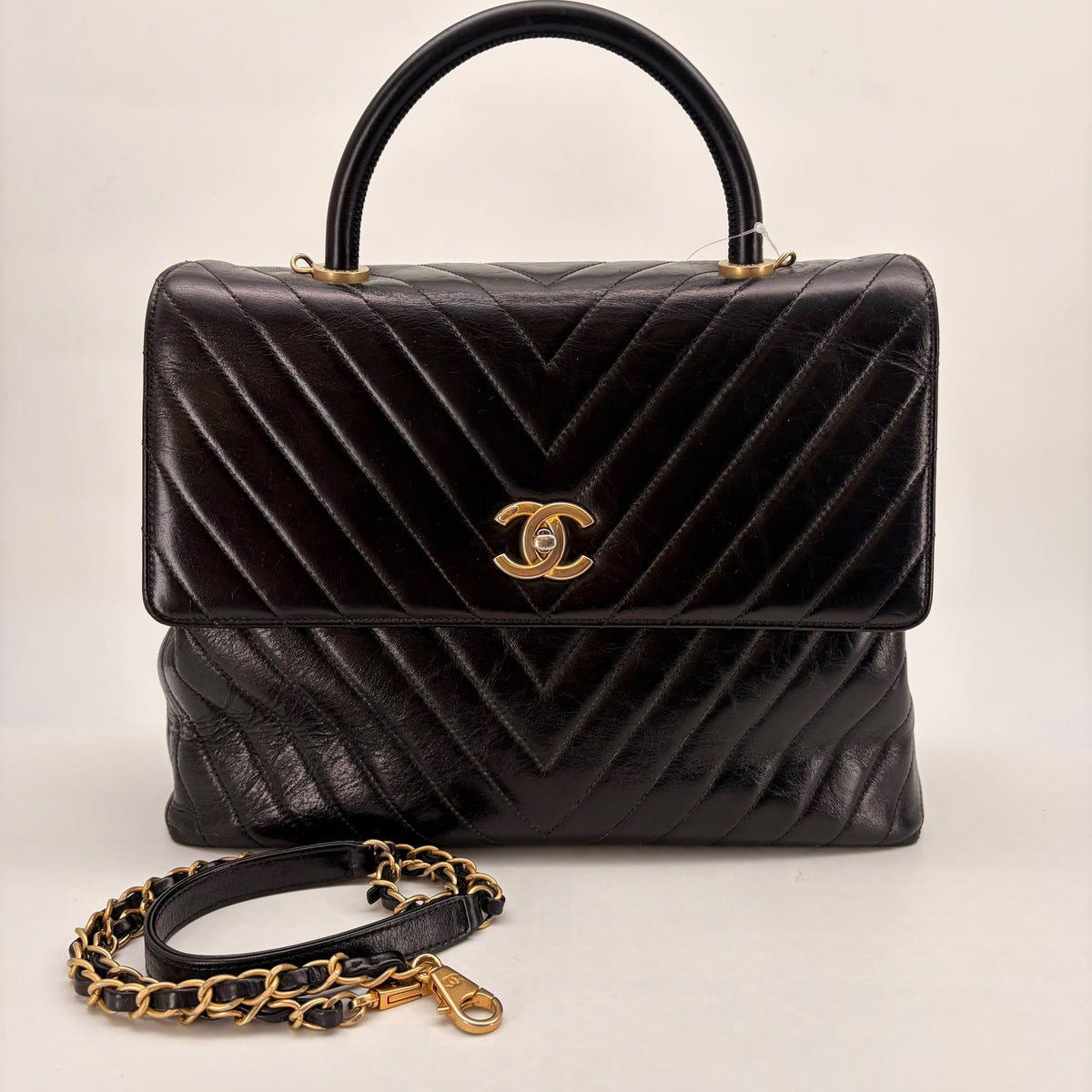 Chanel Black Aged Calfskin Large Coco Handle, Seal, Series 24