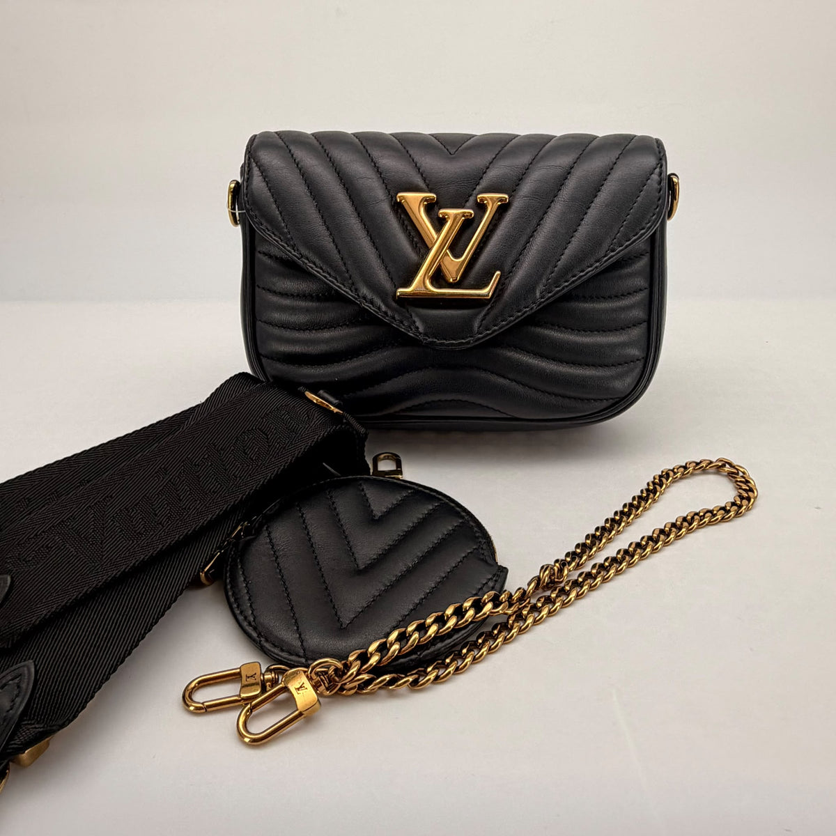 Louis Vuitton Black Calfskin New Wave Multi Pochette, Coin Pouch