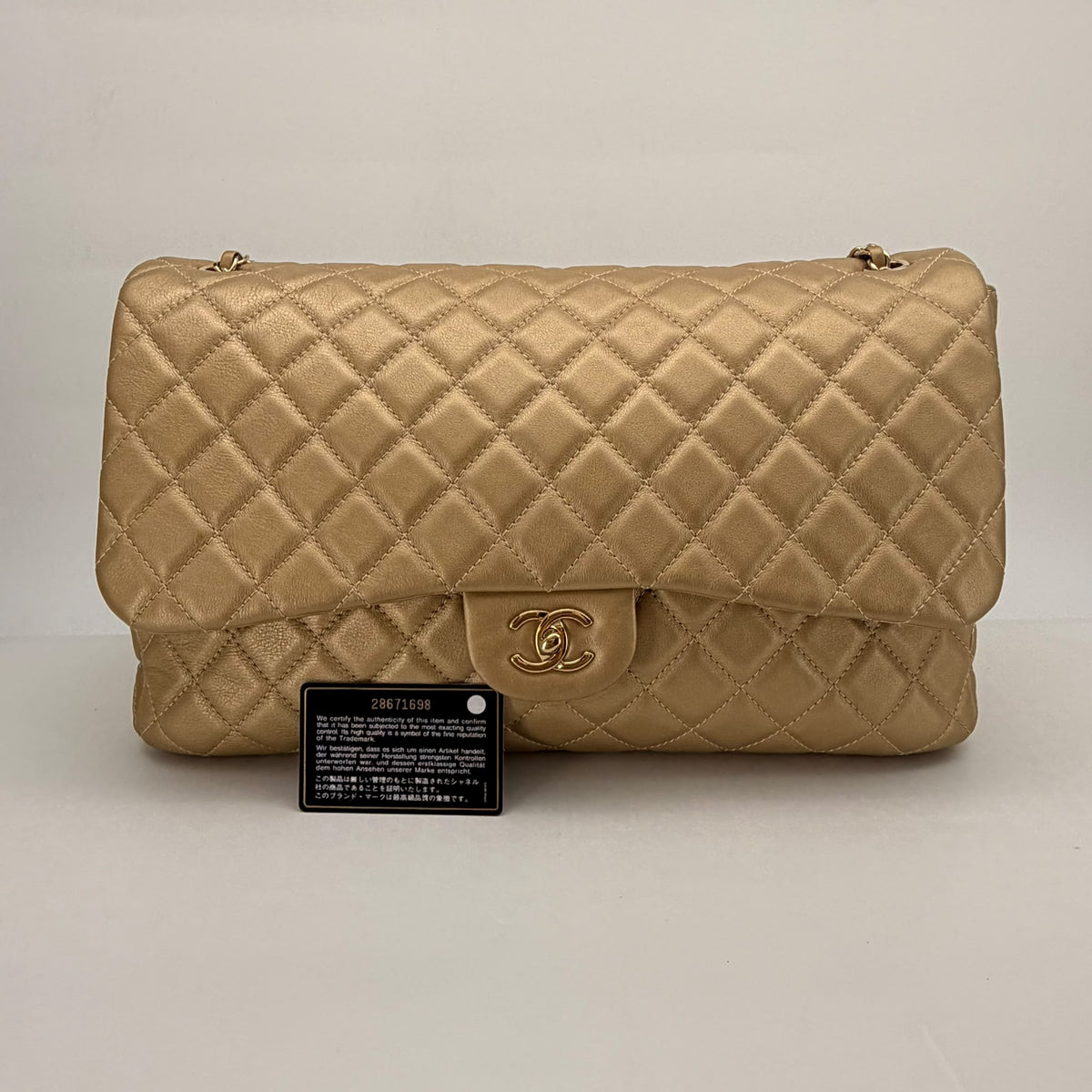 Chanel Gold Calfskin XXL Flap, Seal, Card, Series 28