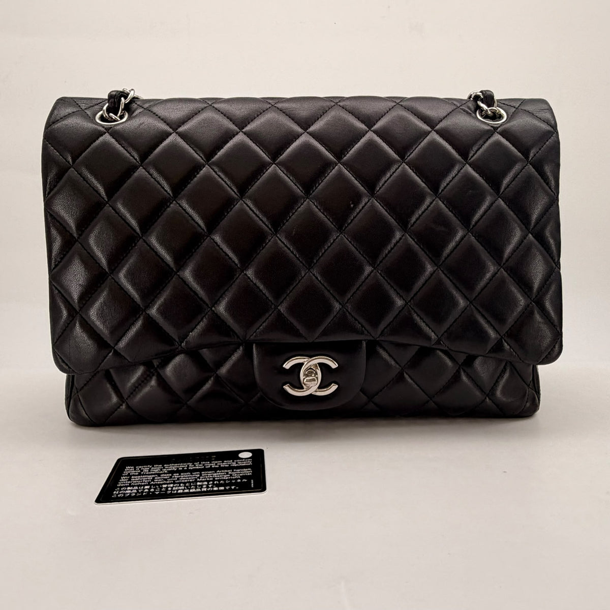 Chanel Black Lambskin Maxi Single Flap, Seal, Card, Series 13
