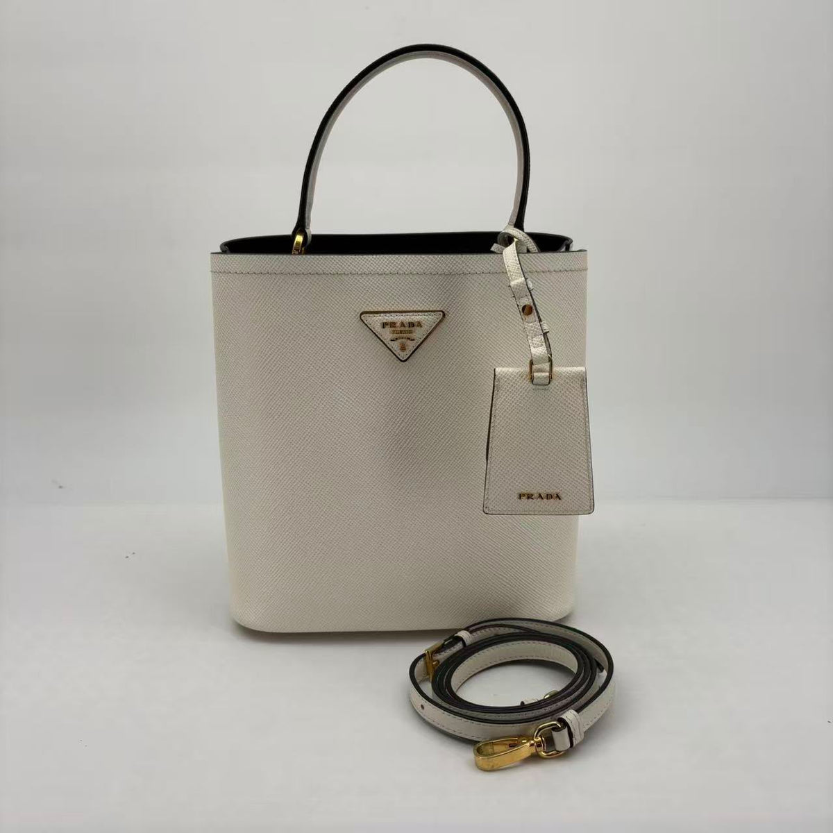 Prada White Saffiano Bucket Bag