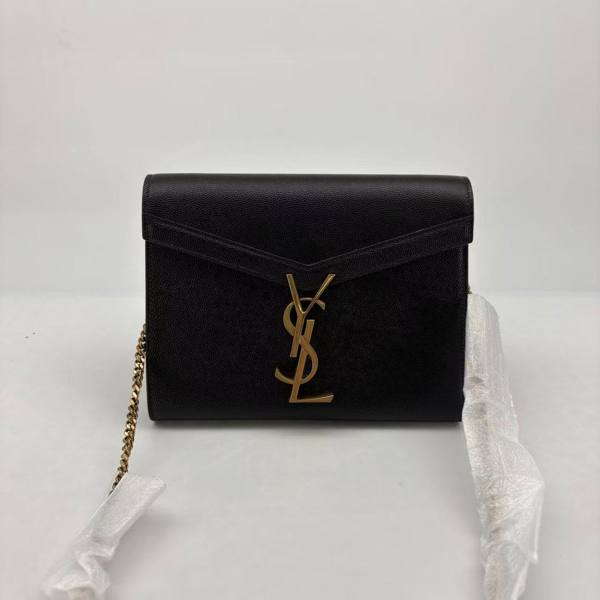 Saint Laurent Black Grain de Poudre Leather Bag, Gold Hardware