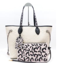 Louis Vuitton Neverfull MM W/P Cream White Monogram Empreinte Leather Shoulder Bag