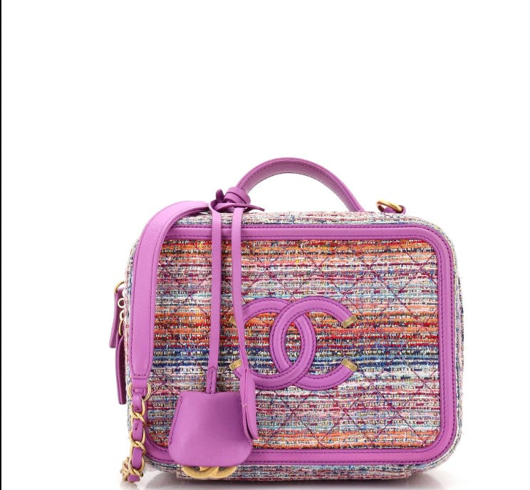 Chanel Filigree Vanity Case Quilted Tweed Medium