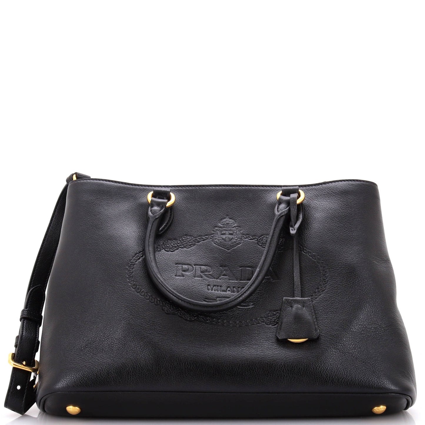 Prada Embossed Logo Convertible Open Tote Glace Calf Medium