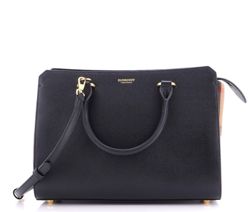 Burberry Banwell Tote Leather and House Check Canvas Small