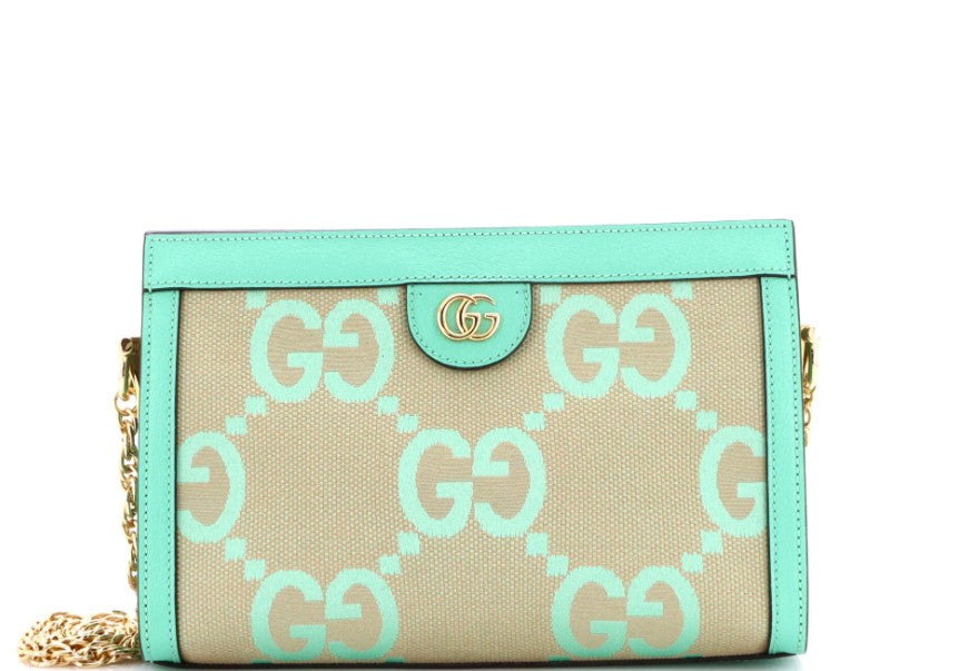 Gucci Ophidia Chain Shoulder Bag Jumbo GG Canvas with Leather Small