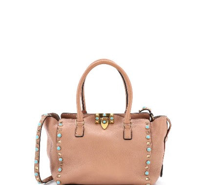 Valentino Garavani Rolling Rockstud Tote Leather with Cabochons Small