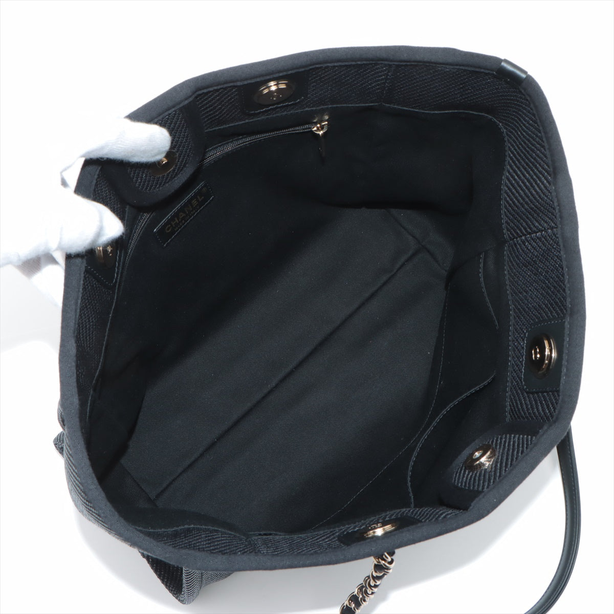 Chanel Deauville MM Straw & leather Chain Tote Bag Navy Blue Gold Metal Fittings 30302479