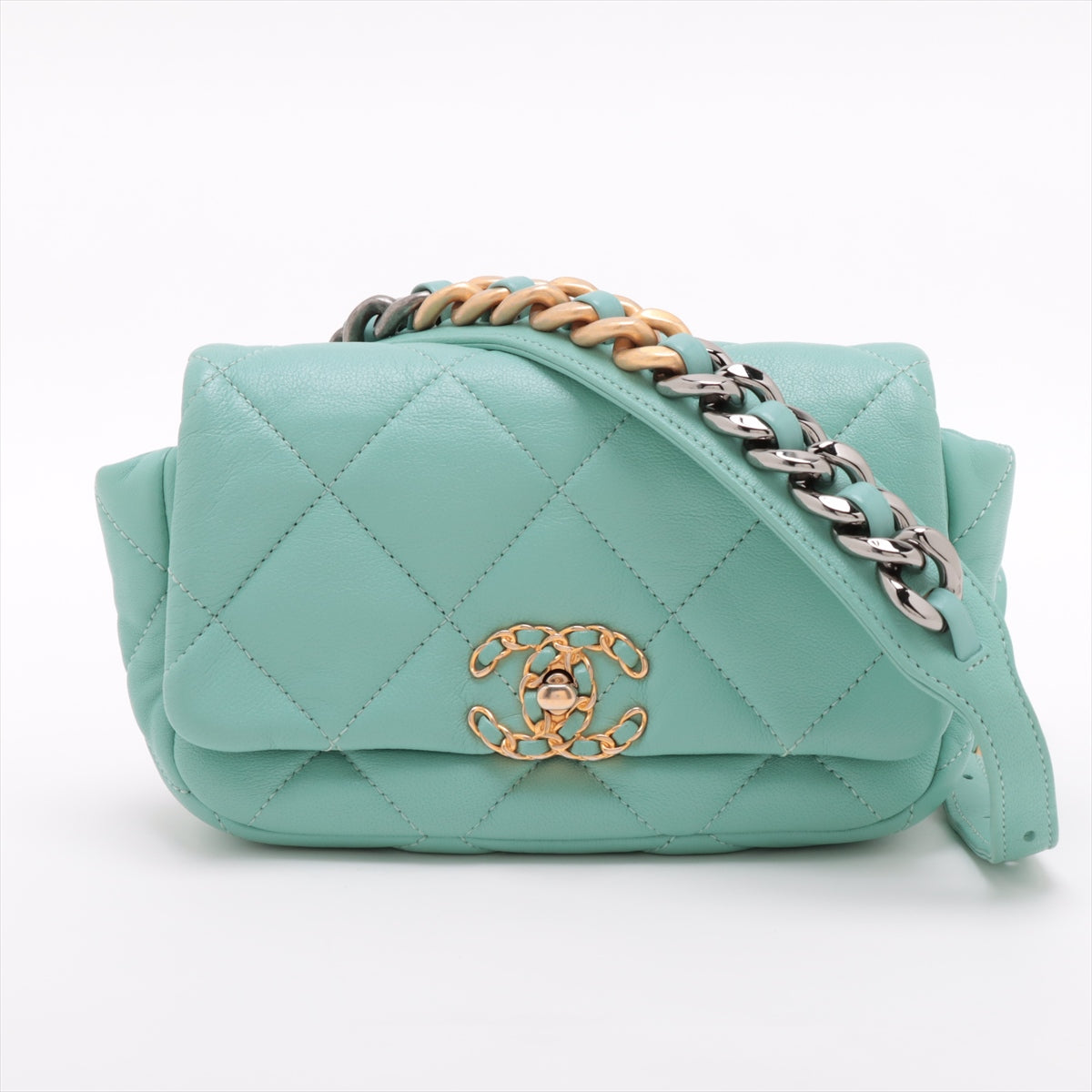 Chanel CHANEL 19 Lambskin Chain Shoulder Bag Blue Gold x Silver Metal Fittings 29310189