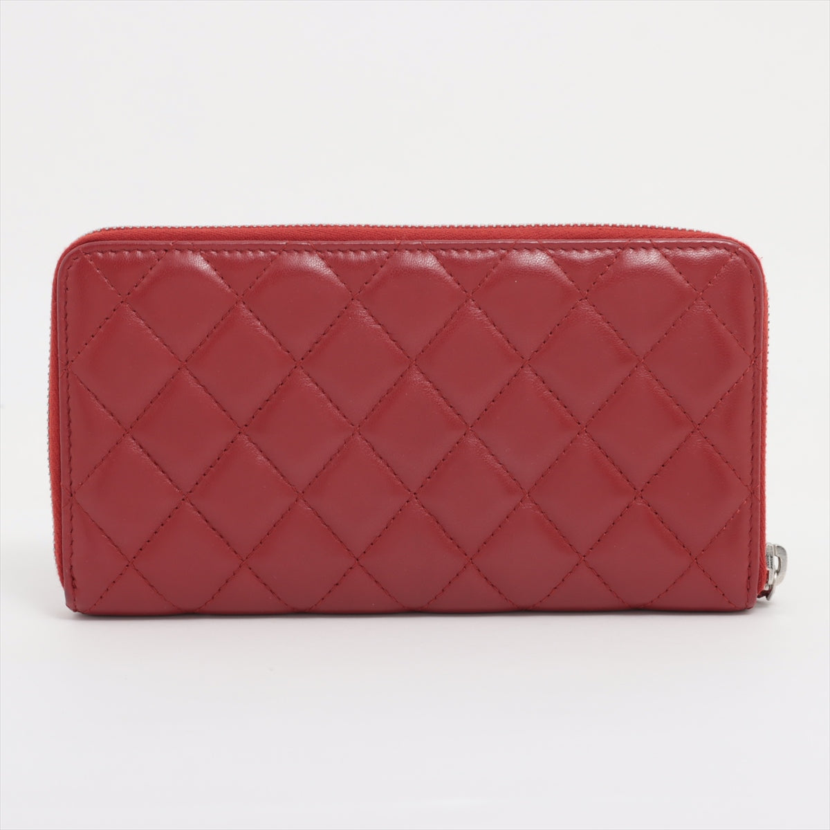 Chanel Matelasse Lambskin Zip Round Wallet Red Silver Metal Fittings 21134551