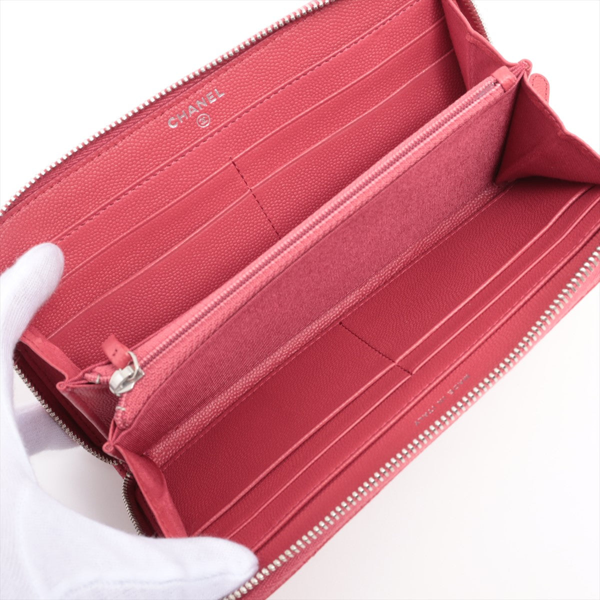 Chanel Matrasse x V stitch Caviar Skin Zip Round Wallet Pink Silver Metal Fittings 26415219