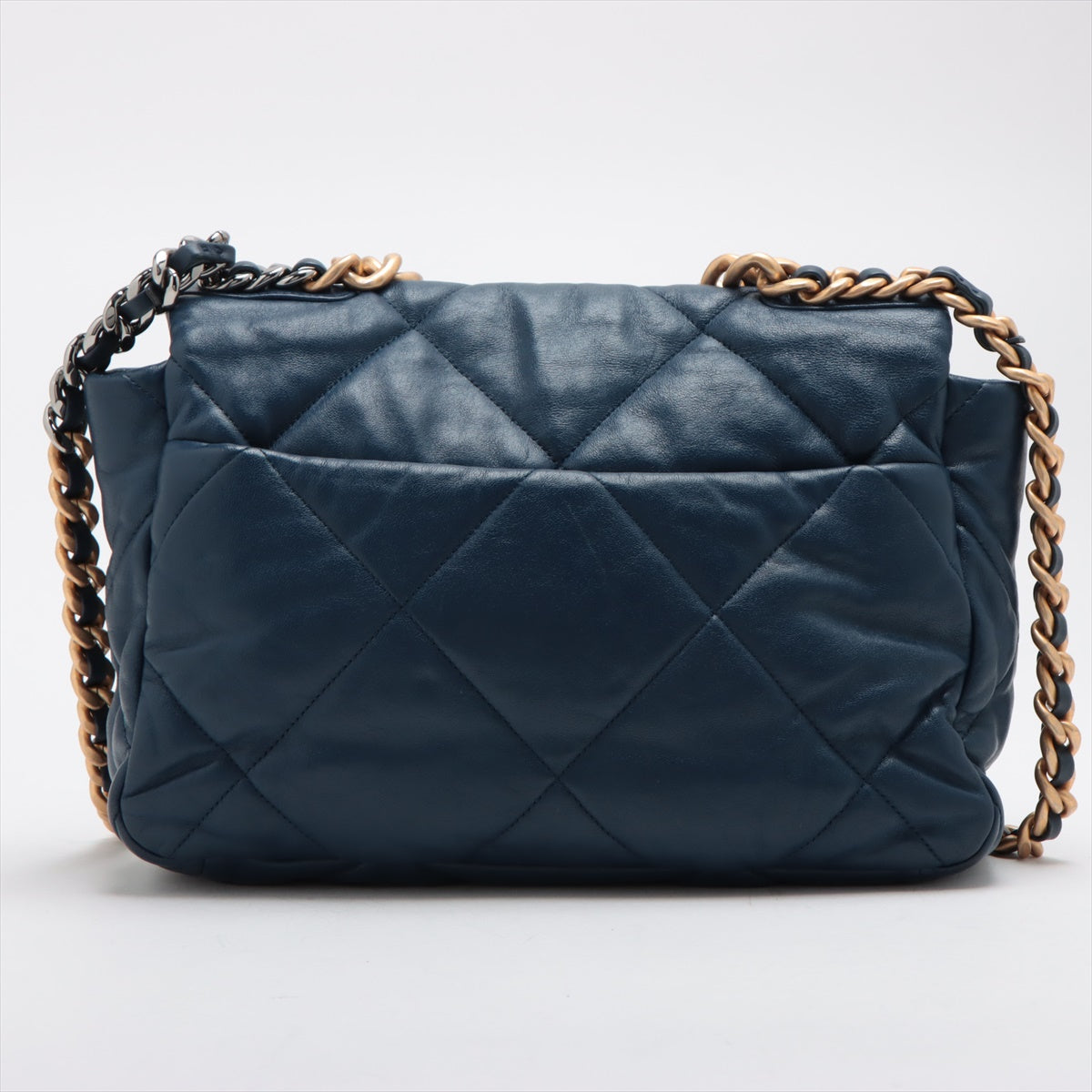 Chanel CHANEL 19 Large Lambskin Chain Shoulder Bag Navy Blue Gold x Silver Metal Fittings 29311318 AS1161