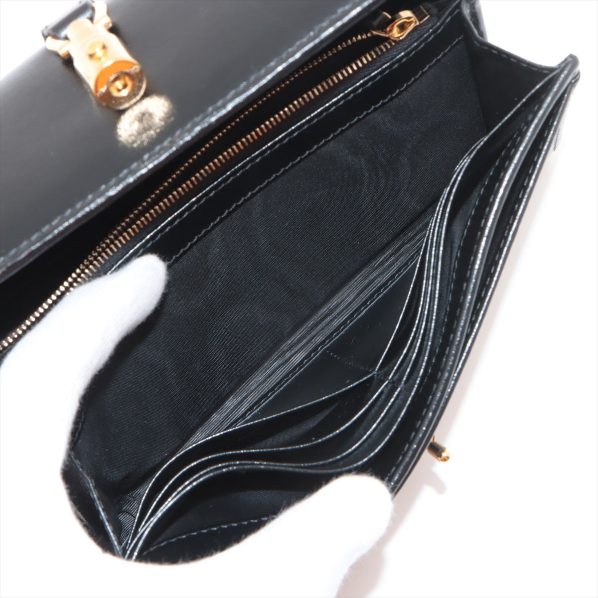Gucci Jackie 1961 Leather Chain Wallet Black 652681