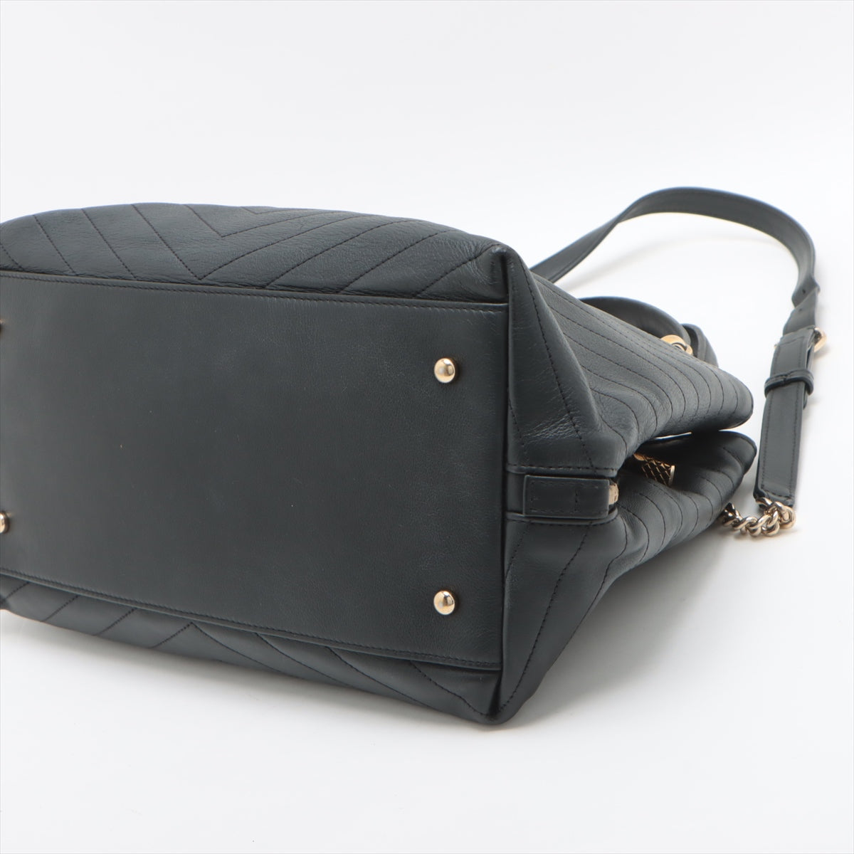 Chanel V Stitch Leather 2 Way Tote Bag Black Gold Metal Fittings 25587965