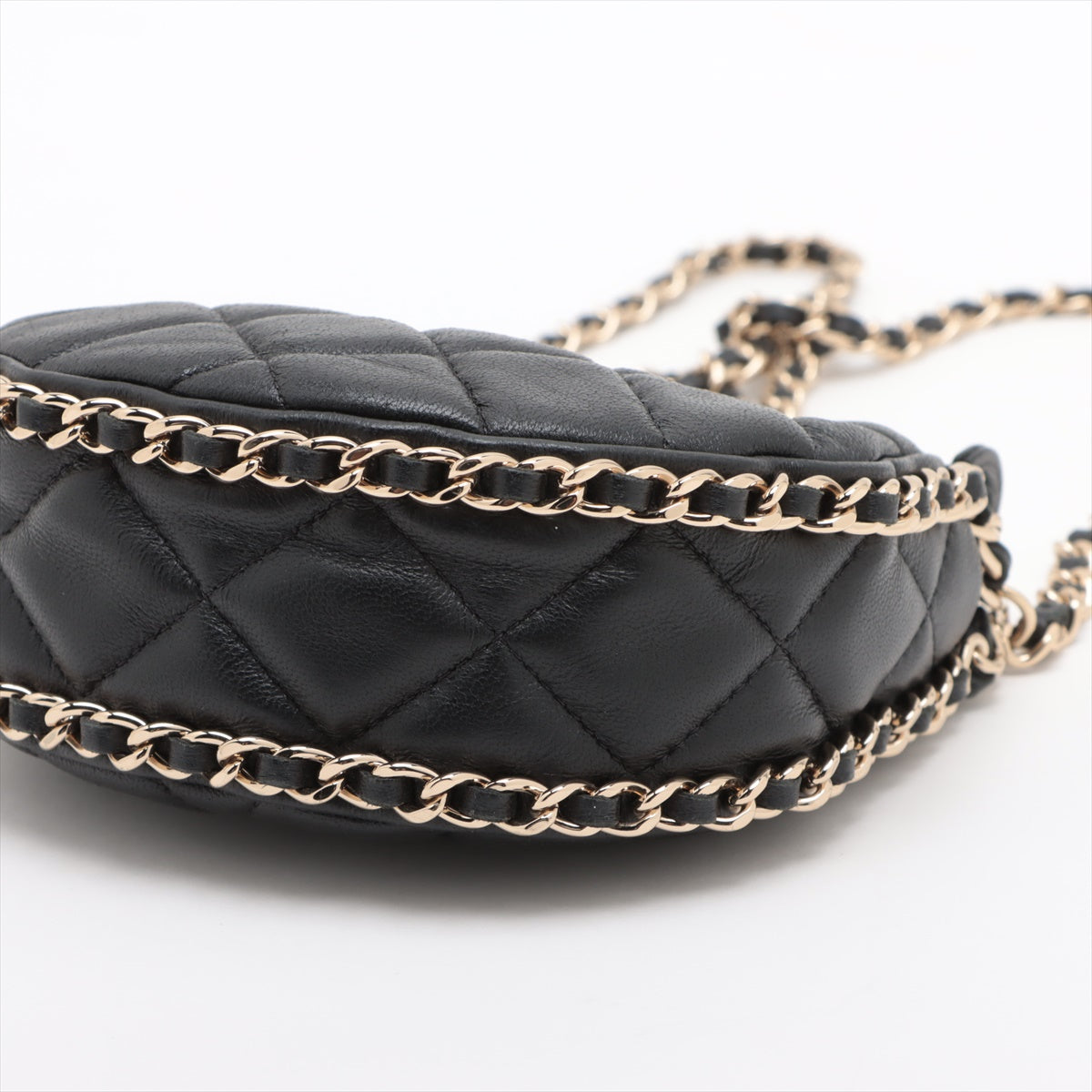 Chanel Small Hobo Lambskin Chain Shoulder Bag Black Gold Metal Fittings