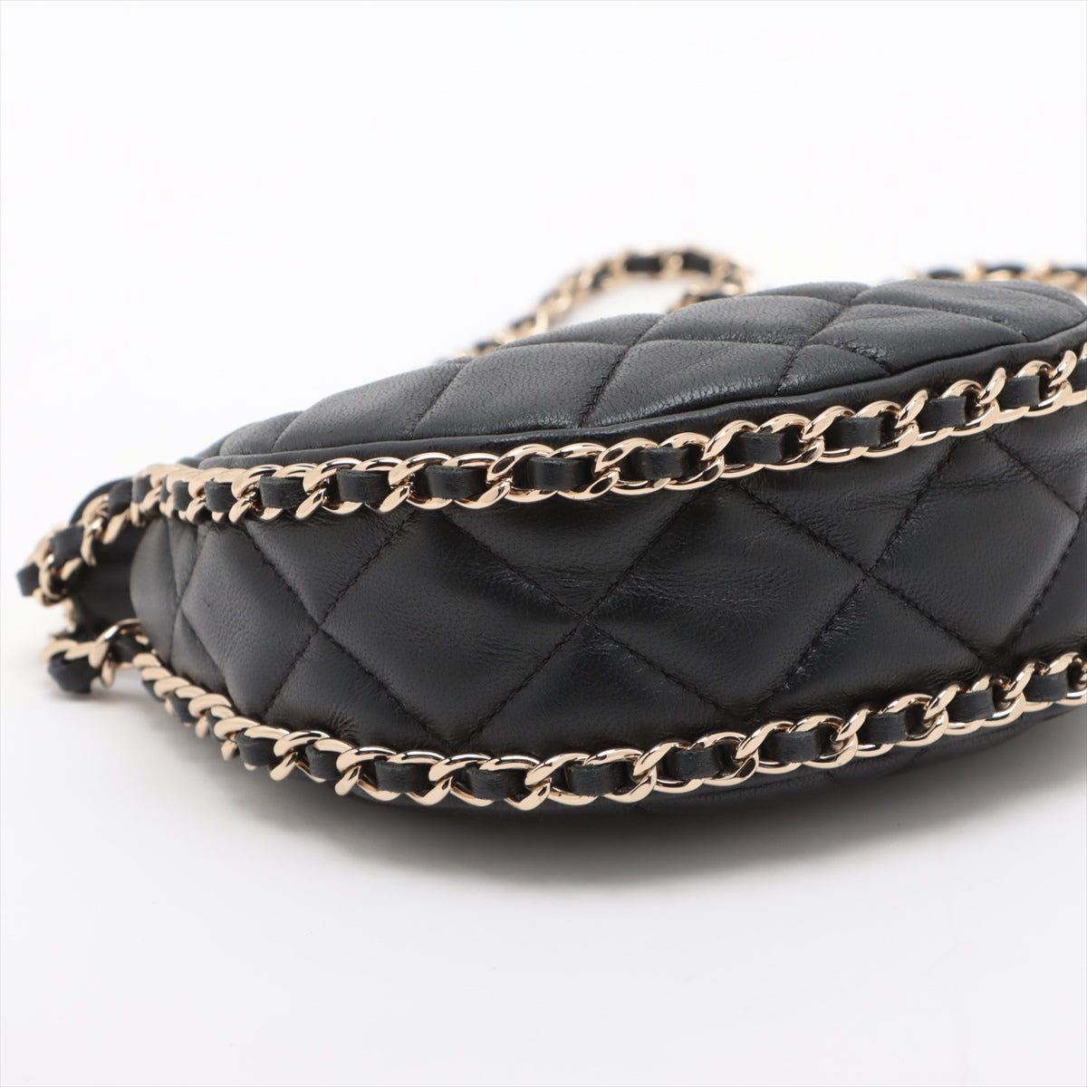 Chanel Small Hobo Lambskin Chain Shoulder Bag Black Gold Metal Fittings
