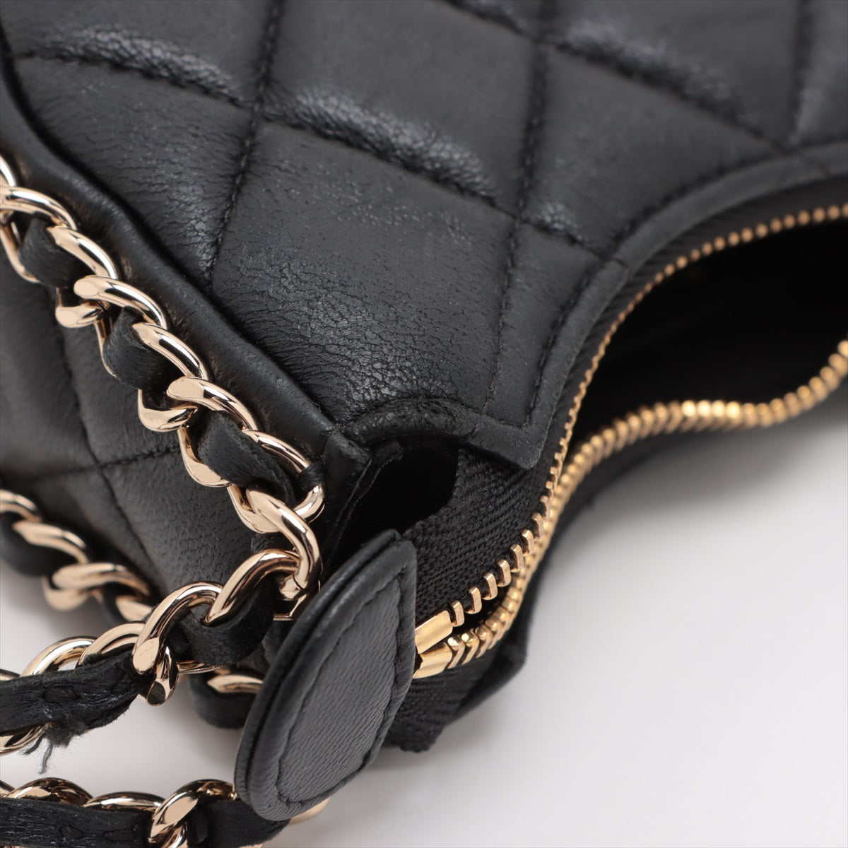 Chanel Small Hobo Lambskin Chain Shoulder Bag Black Gold Metal Fittings
