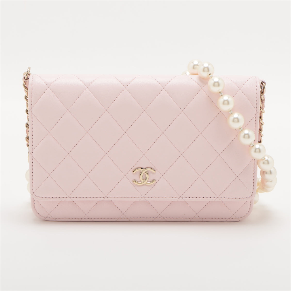 Chanel Matelasse Lambskin Chain Wallet Pearl Pink Gold Metal Fittings