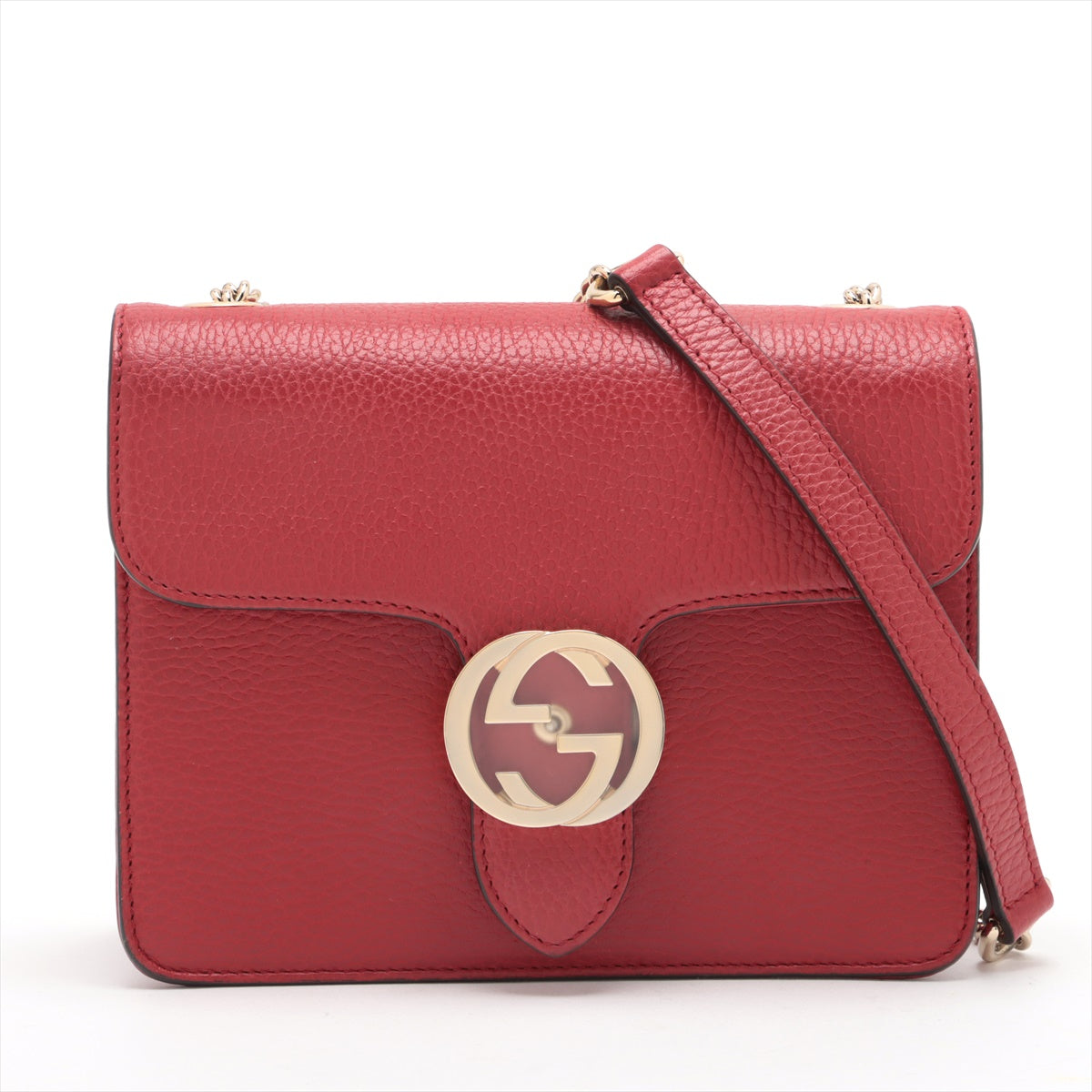 Gucci Interlocking G Leather Chain Shoulder Bag Red 510304