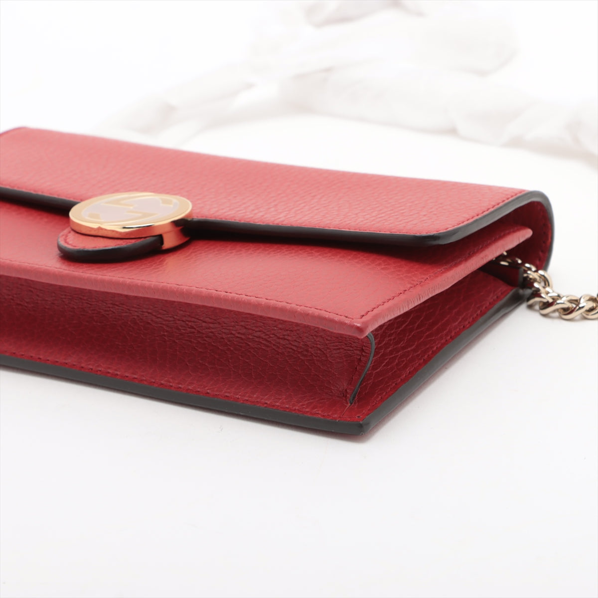 Gucci Interlocking G Leather Chain Wallet Red 510314