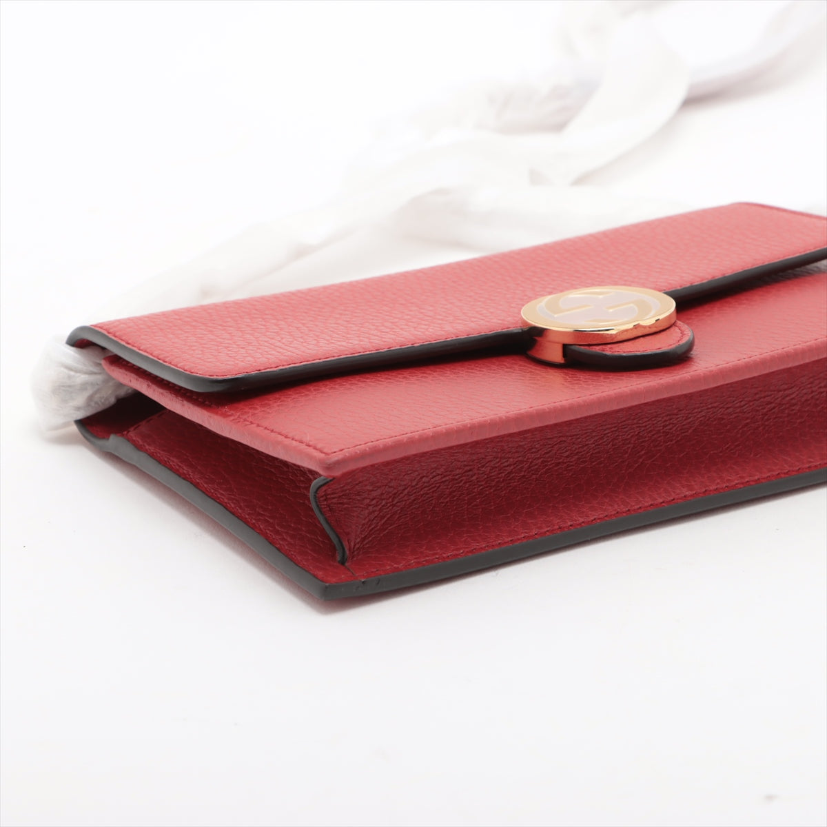 Gucci Interlocking G Leather Chain Wallet Red 510314