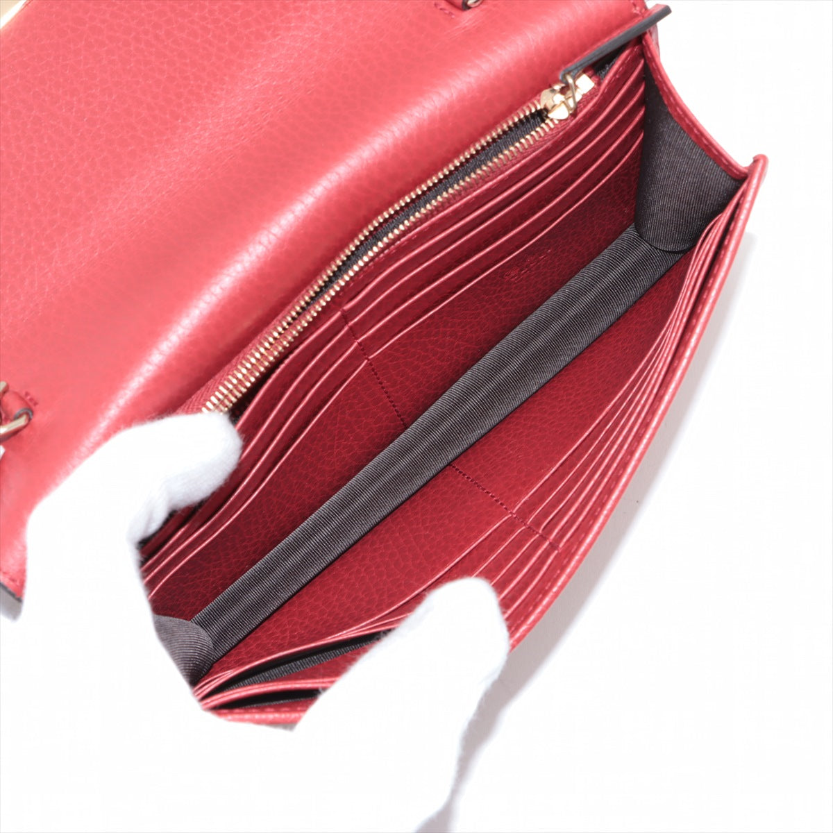 Gucci Interlocking G Leather Chain Wallet Red 510314