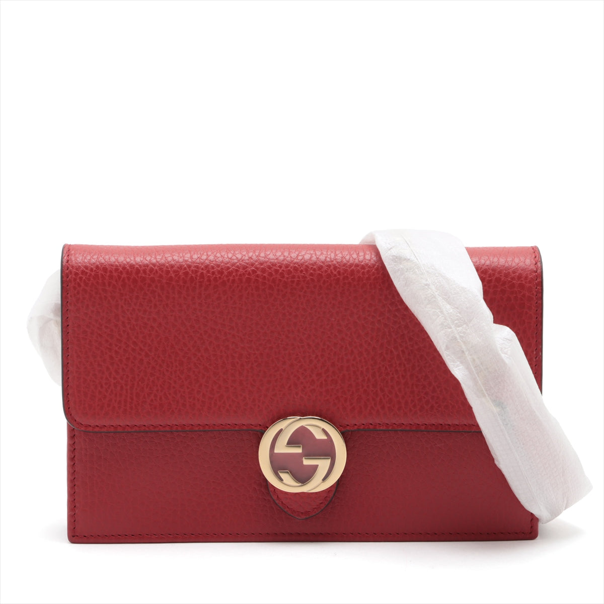 Gucci Interlocking G Leather Chain Wallet Red 510314