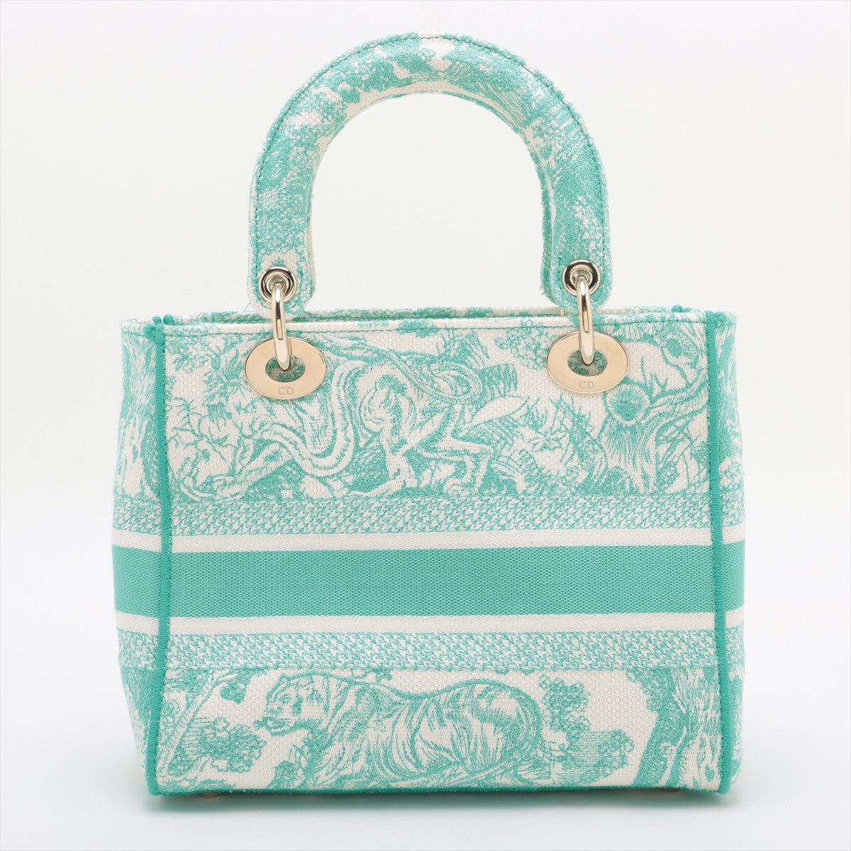 Christian Dior Lady Dee Light Medium Twardu JUY Embroidery canvas 2 Way Handbag White x green