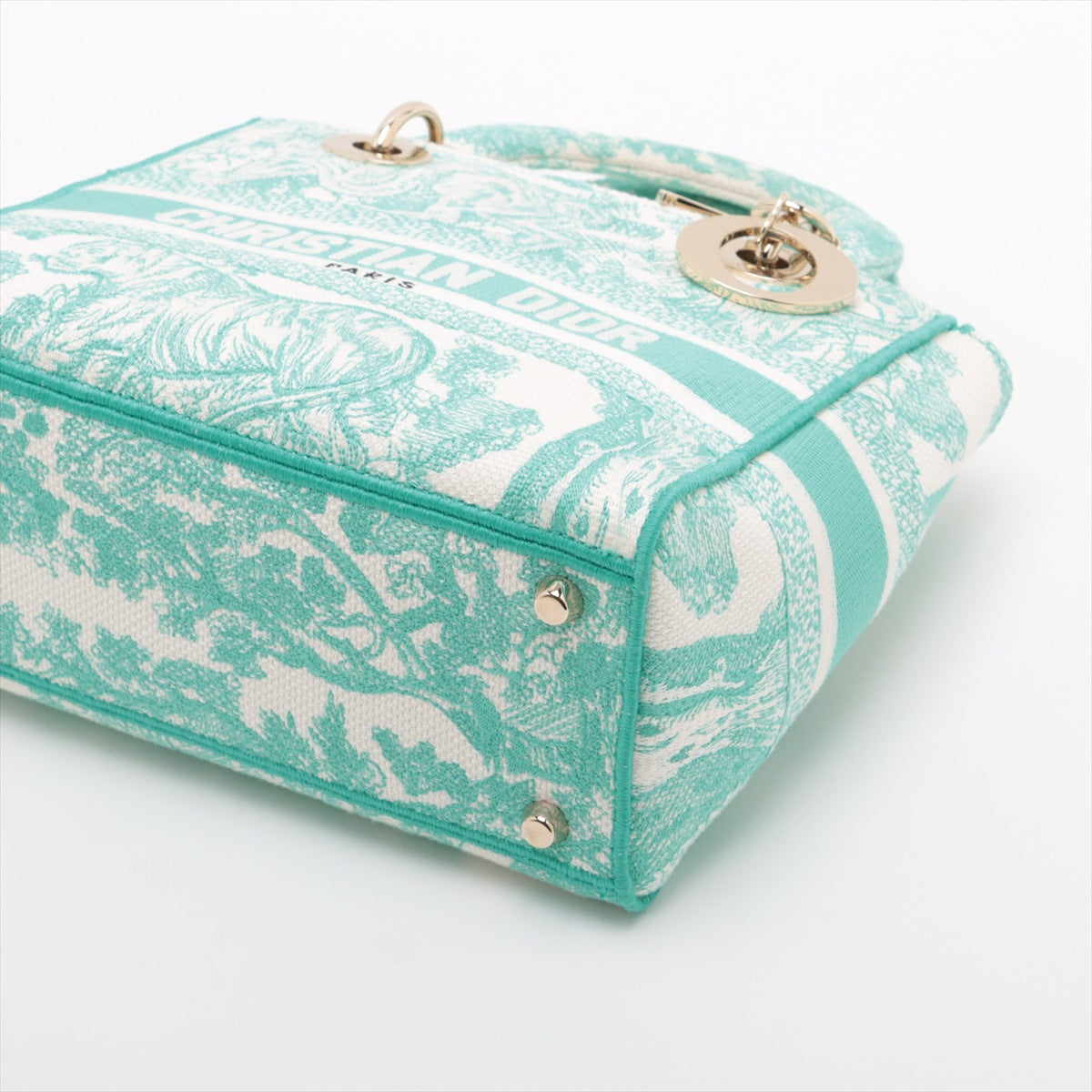 Christian Dior Lady Dee Light Medium Twardu JUY Embroidery canvas 2 Way Handbag White x green