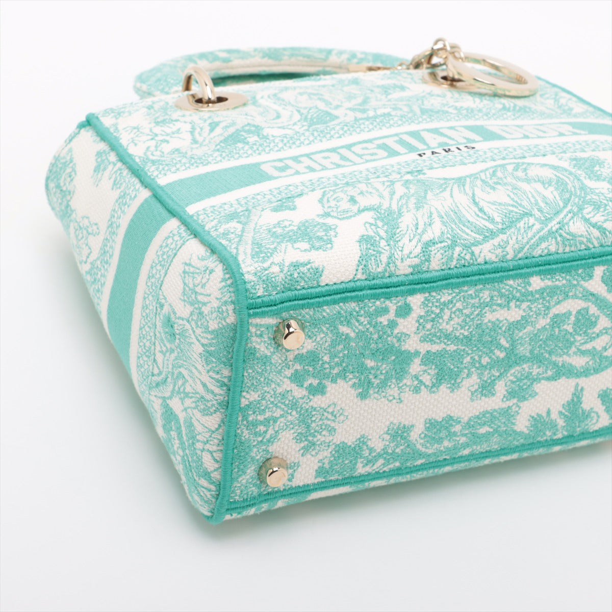 Christian Dior Lady Dee Light Medium Twardu JUY Embroidery canvas 2 Way Handbag White x green