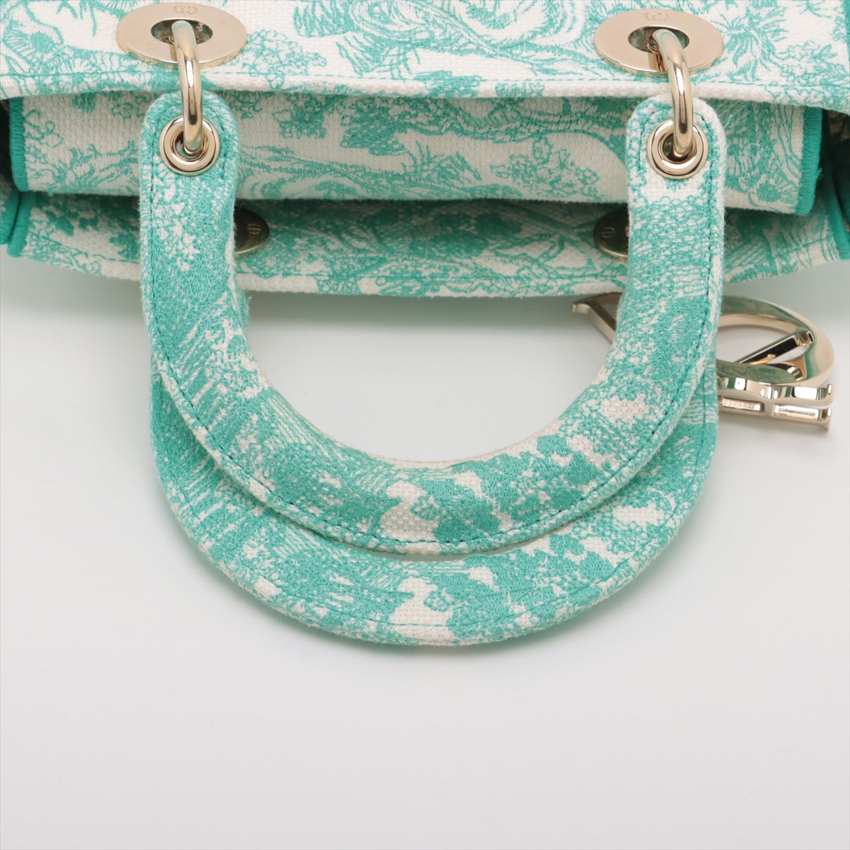 Christian Dior Lady Dee Light Medium Twardu JUY Embroidery canvas 2 Way Handbag White x green