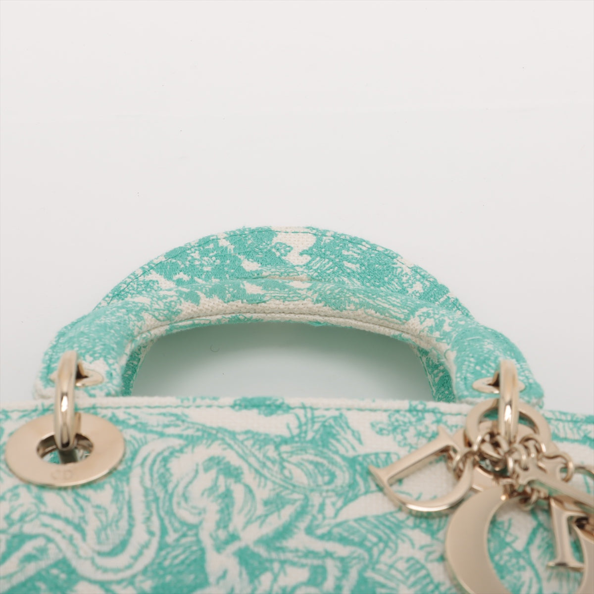 Christian Dior Lady Dee Light Medium Twardu JUY Embroidery canvas 2 Way Handbag White x green