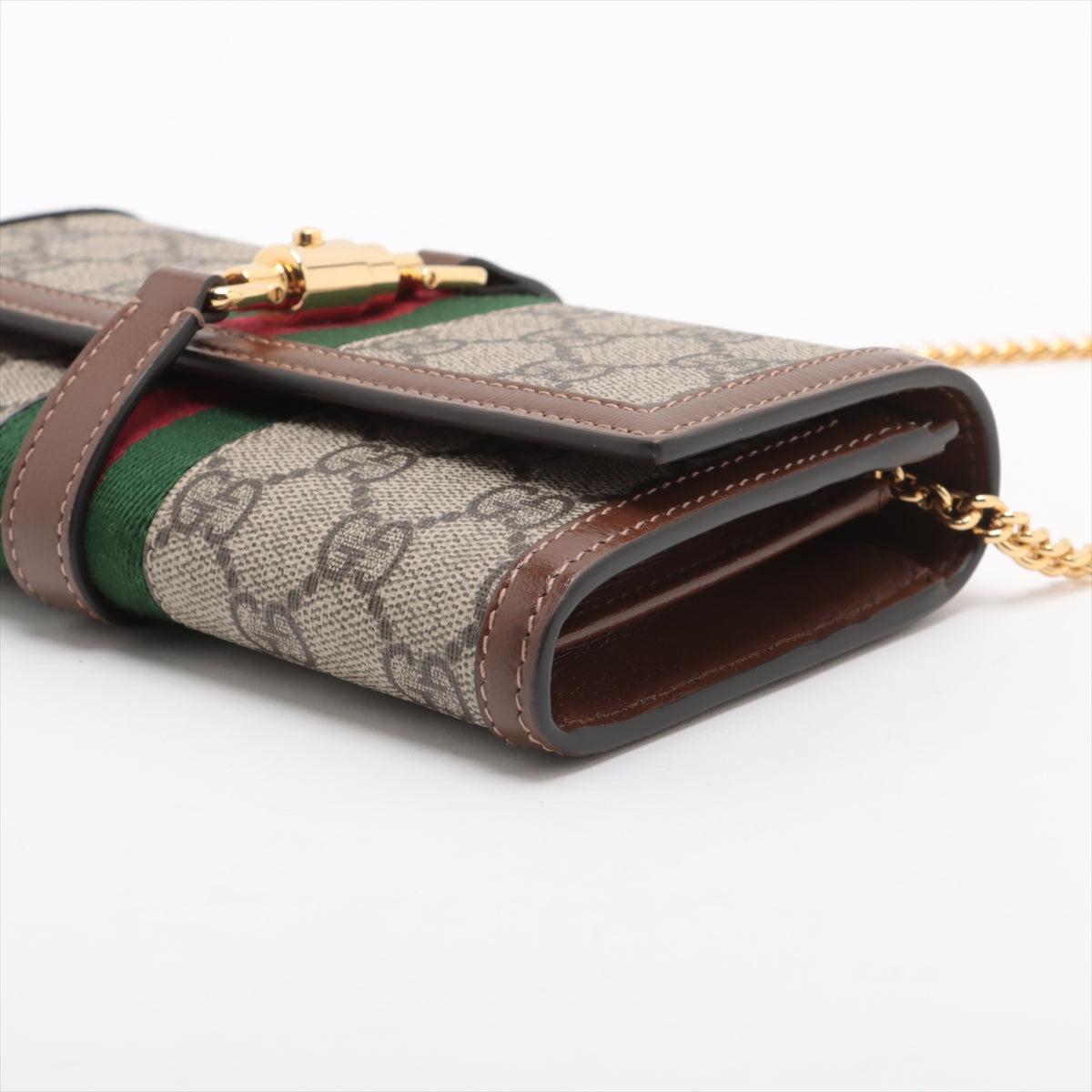Gucci Jackie 1961 GG Supreme PVC & leather Chain Wallet Beige×Brown 652681