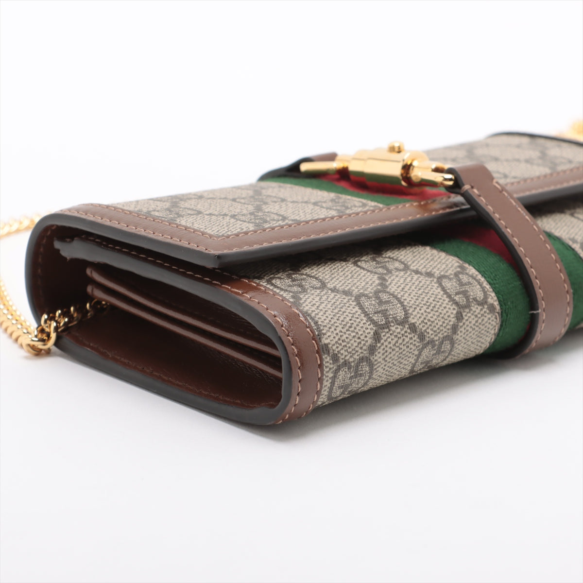 Gucci Jackie 1961 GG Supreme PVC & leather Chain Wallet Beige×Brown 652681